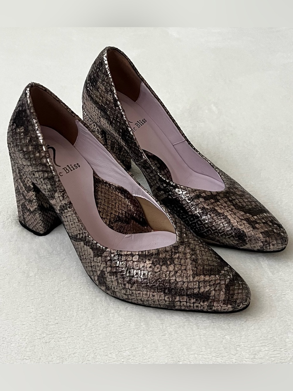 Sole Bliss Snake Print Leather Heels Size 37.5